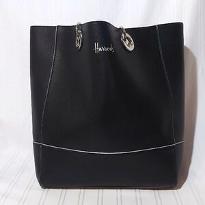 ✨ Harrods Black and Silver Reversible Vegan Leather Tote Bag